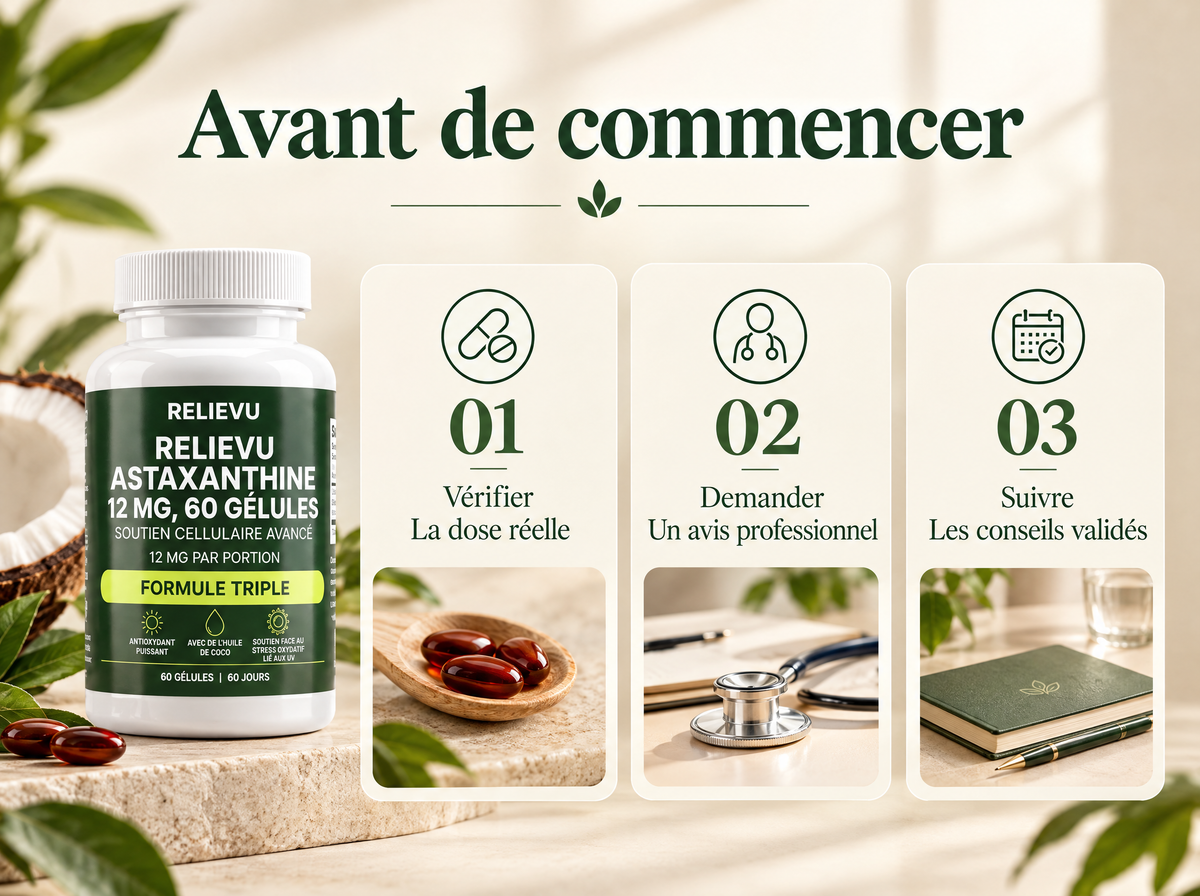 Astaxanthine 12 mg : Vérifier ; La dose réelle ; Demander ; Un avis professionnel ; Suivre ; Les conseils validés.