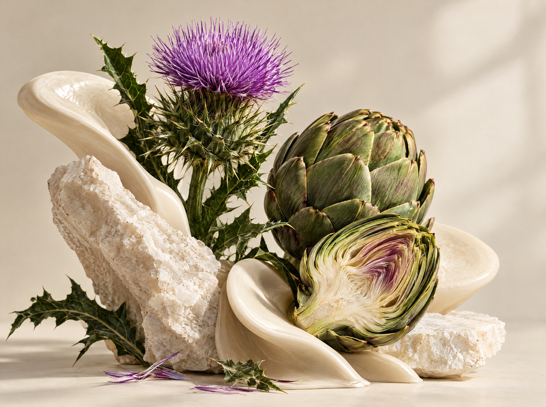 Berbérine et alginate de sodium — Plantes & micronutriments, composition abstraite.