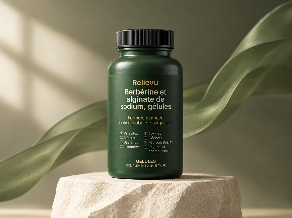 Berbérine et alginate de sodium, présentation du produit Relievu.