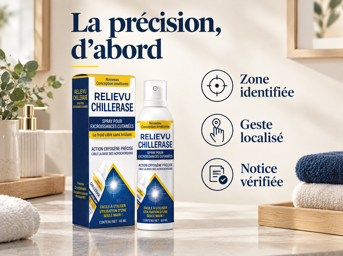 ChillErase, spray de précision : Zone identifiée, Geste localisé, Notice vérifiée.