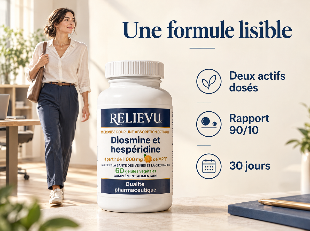 Diosmine et hespéridine : Deux actifs dosés, Rapport 90/10, 30 jours.