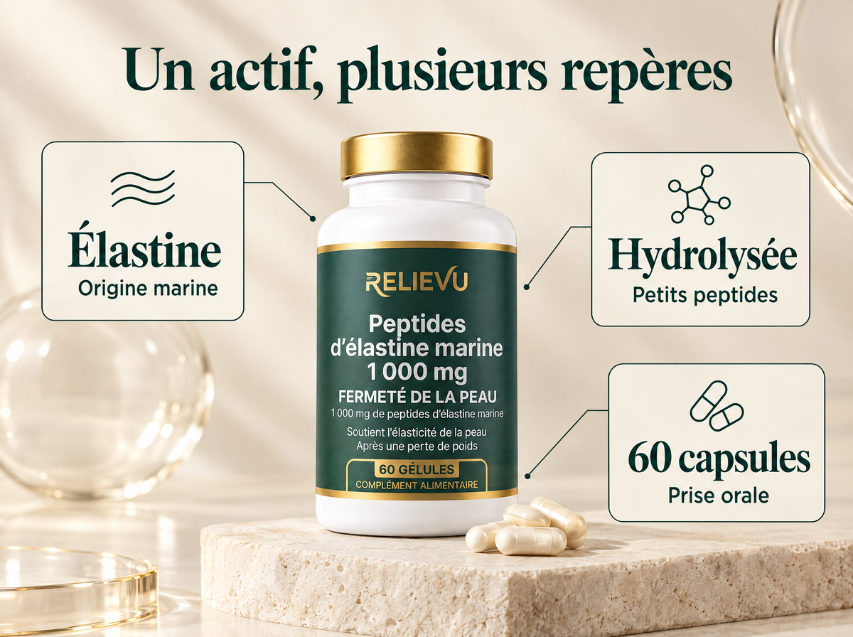 Peptides d’élastine marine : infographie de la formule et du format.