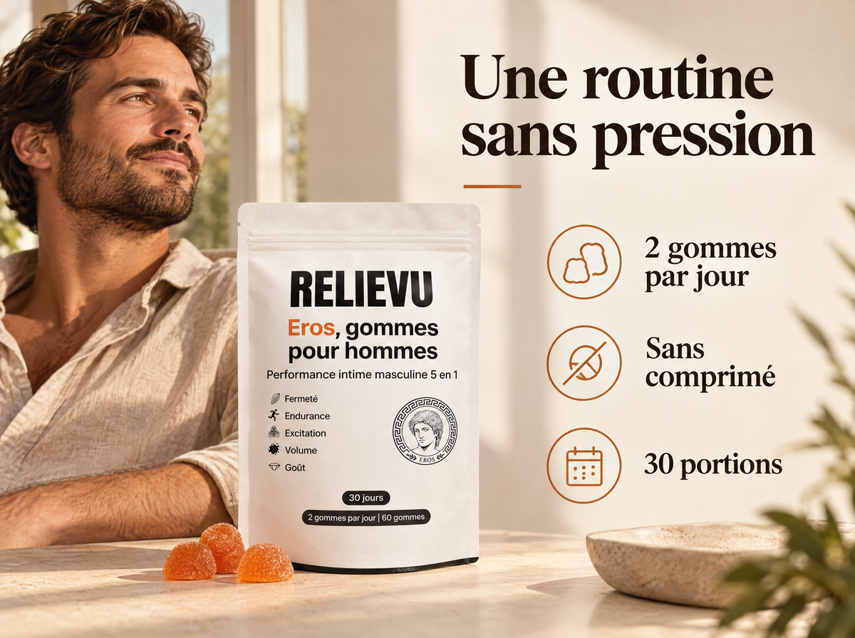 Eros, gommes pour hommes : 2 gommes par jour, Sans comprimé, 30 portions.