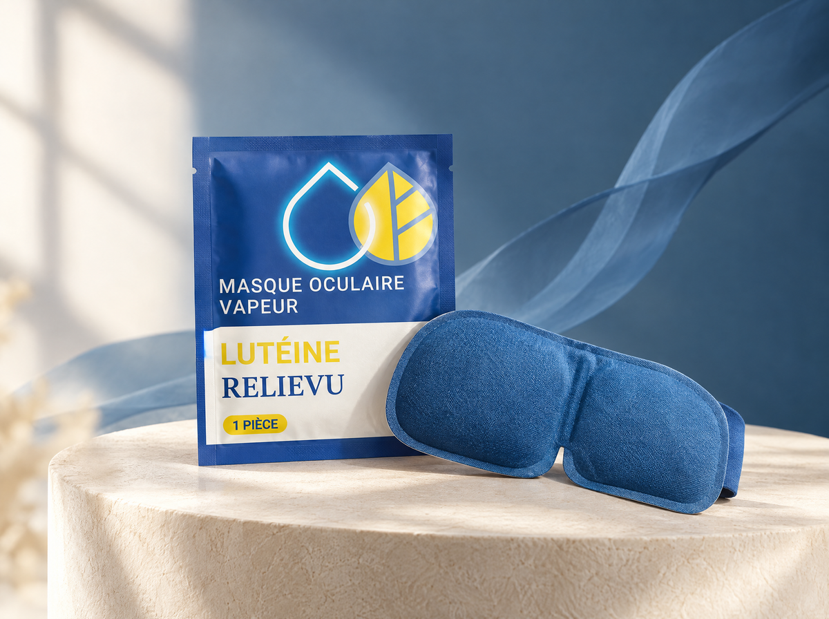 Patchs oculaires chauffants à la lutéine, présentation du produit Relievu.