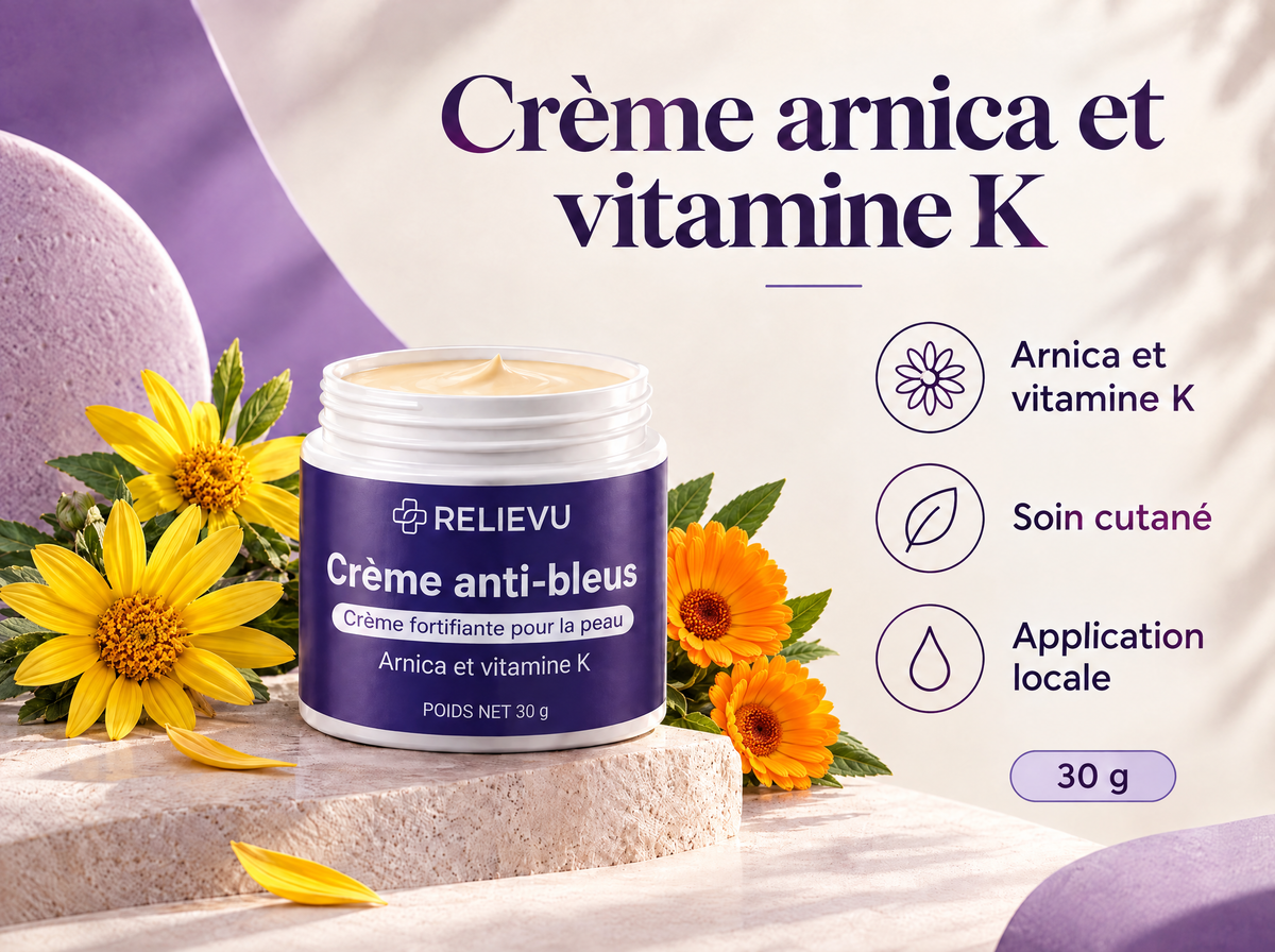 Crème à l'arnica et vitamine K — Crème arnica et vitamine K ; 30 g ; Soin cutané · Application locale