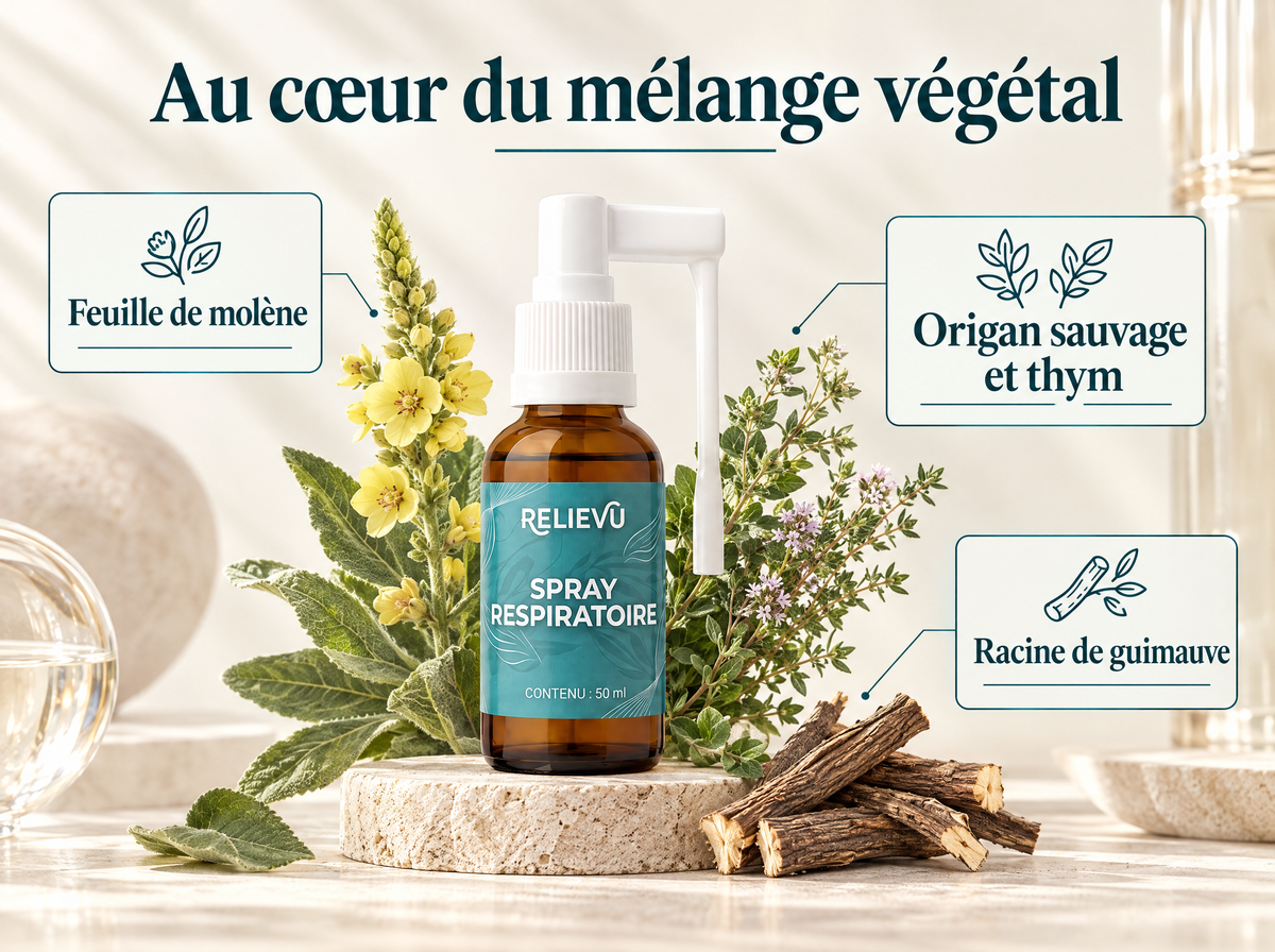 Spray molène, origan et thym — Au cœur du mélange végétal ; Feuille de molène ; Origan sauvage et thym ; Racine de guimauve