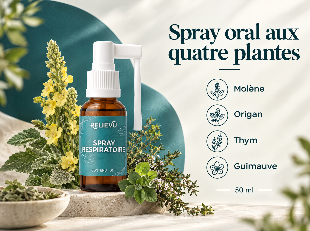 Spray molène, origan et thym — Spray oral aux quatre plantes ; 50 ml ; Molène · Origan · Thym · Guimauve