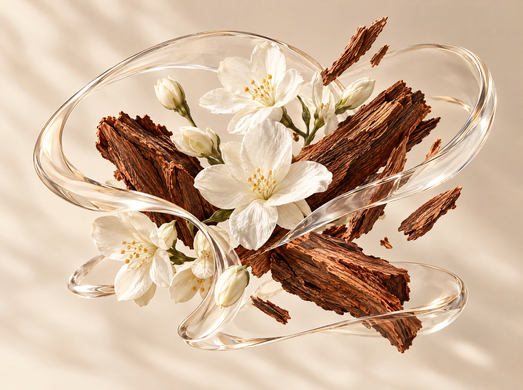 Eau de parfum aux phéromones — composition illustrative : Jasmin & cèdre