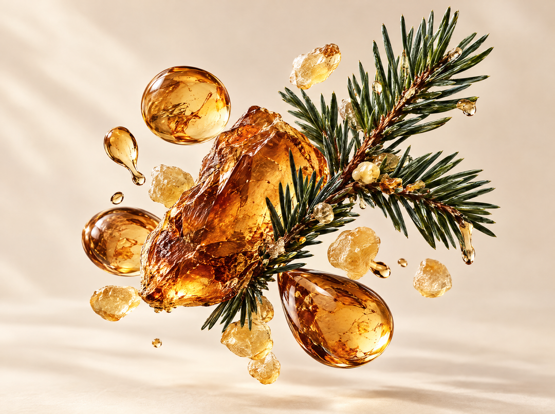 Eau de parfum aux phéromones — composition illustrative : Ambre & résine de sapin