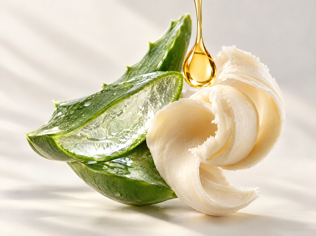 Magnesium Freeze — Karité, aloe vera & vitamine E, composition abstraite.