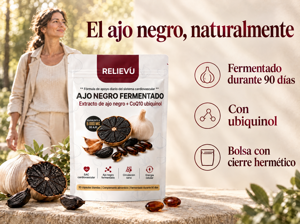 Ajo negro fermentado y ubiquinol CoQ10: Fermentado durante 90 días, Con ubiquinol, Formato resellable.