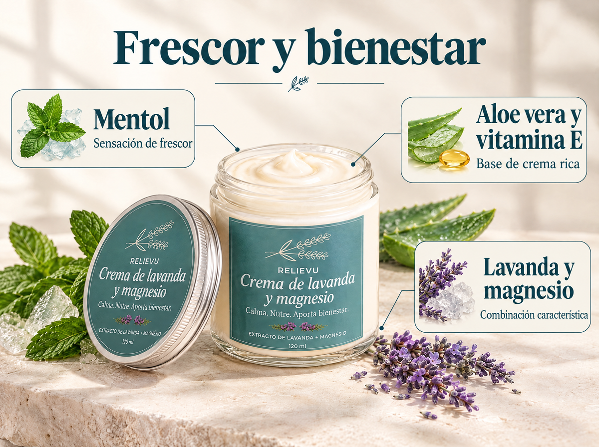Crema de lavanda y magnesio: infografía fórmula y formato.