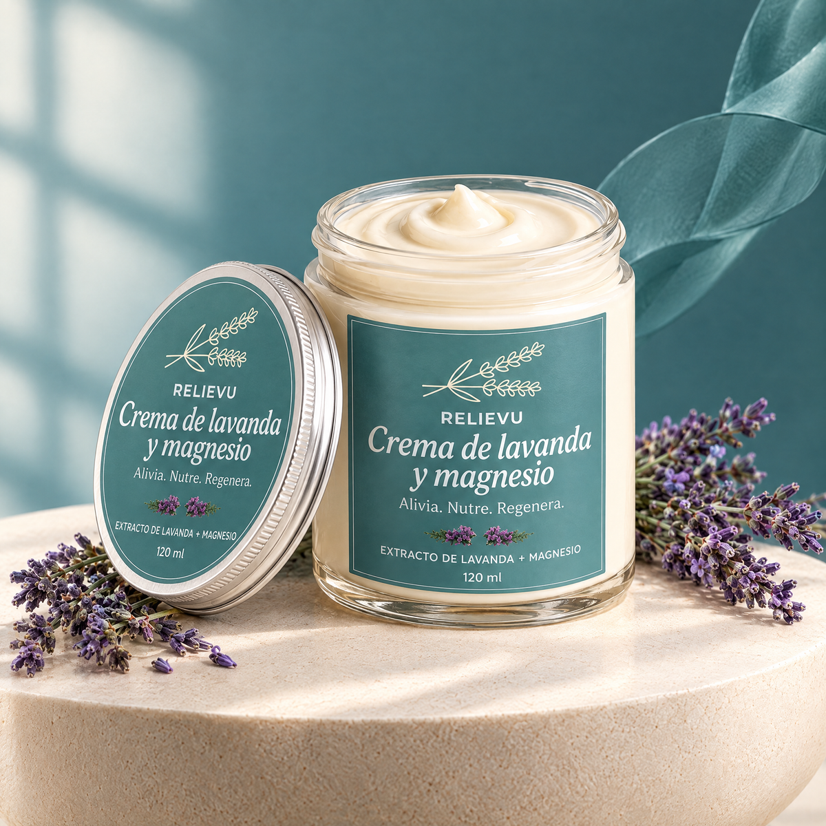 Crema de lavanda y magnesio, presentación del producto Relievu.