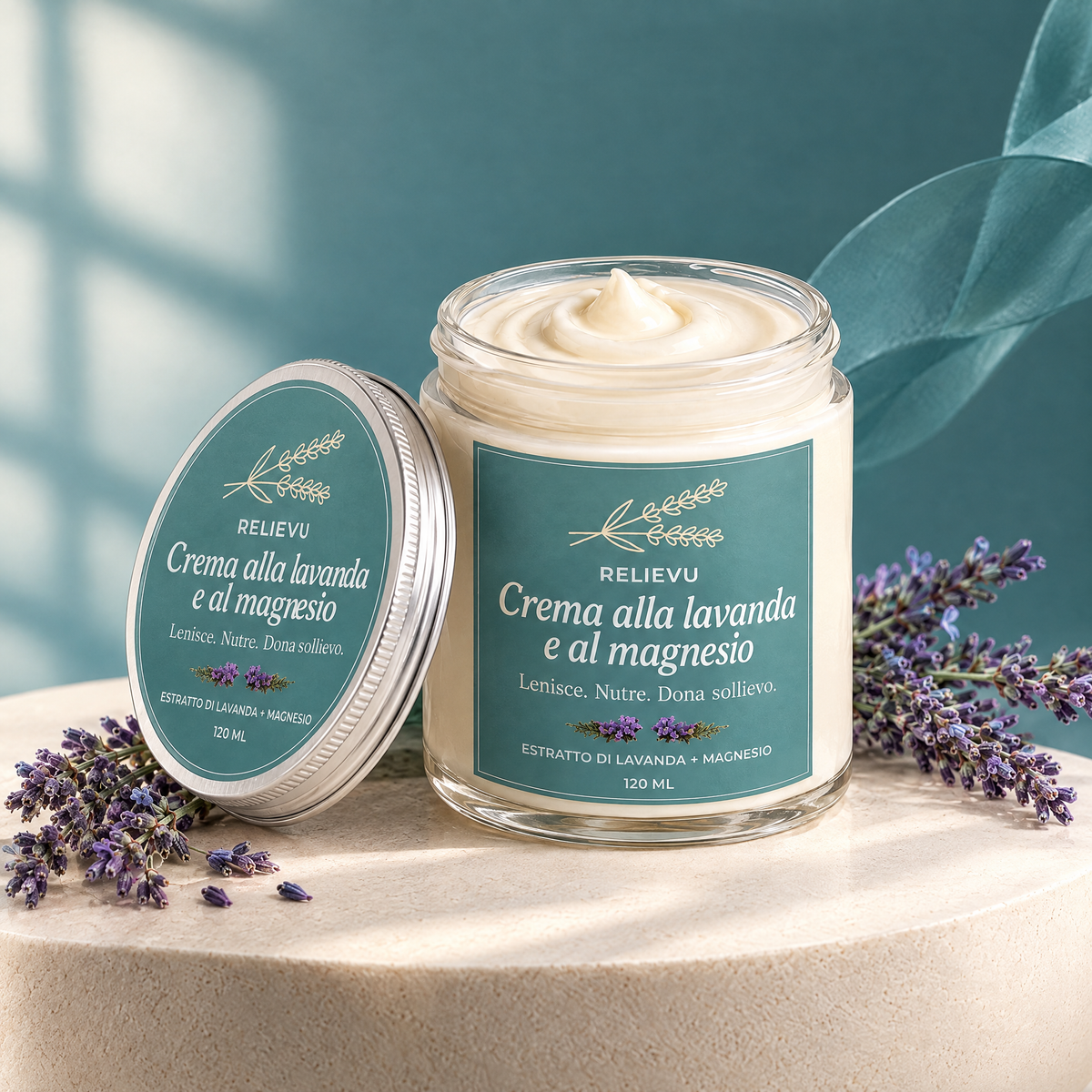 Crema alla lavanda e magnesio, presentazione del prodotto Relievu.