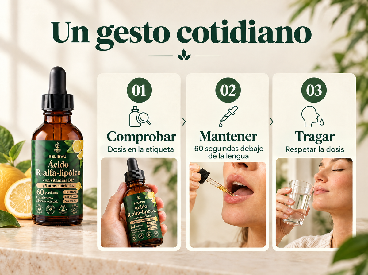 Gotas de apoyo al sistema nervioso 11 en 1: comprobar la dosis en la etiqueta; mantener 60 segundos debajo de la lengua; tragar; respetar la dosis.