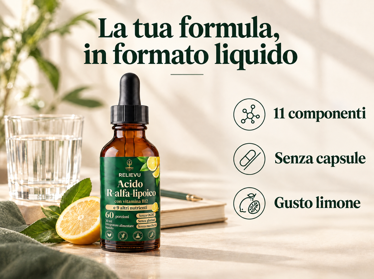 Gocce per il supporto del sistema nervoso 11 in 1: 11 componenti, senza capsule, gusto limone.