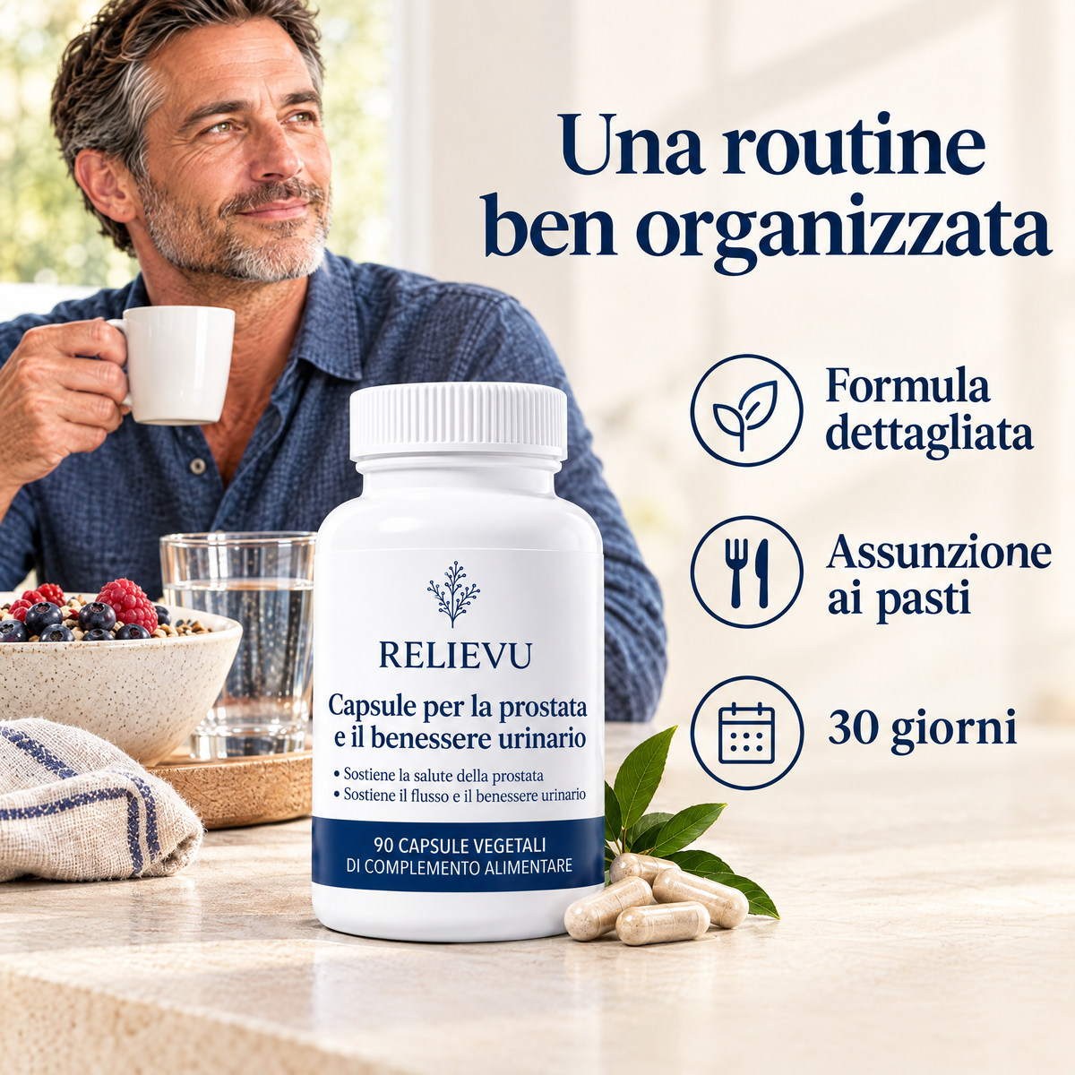 Capsule per la salute della prostata e il comfort urinario: formula dettagliata, assumere durante i pasti, 30 giorni.