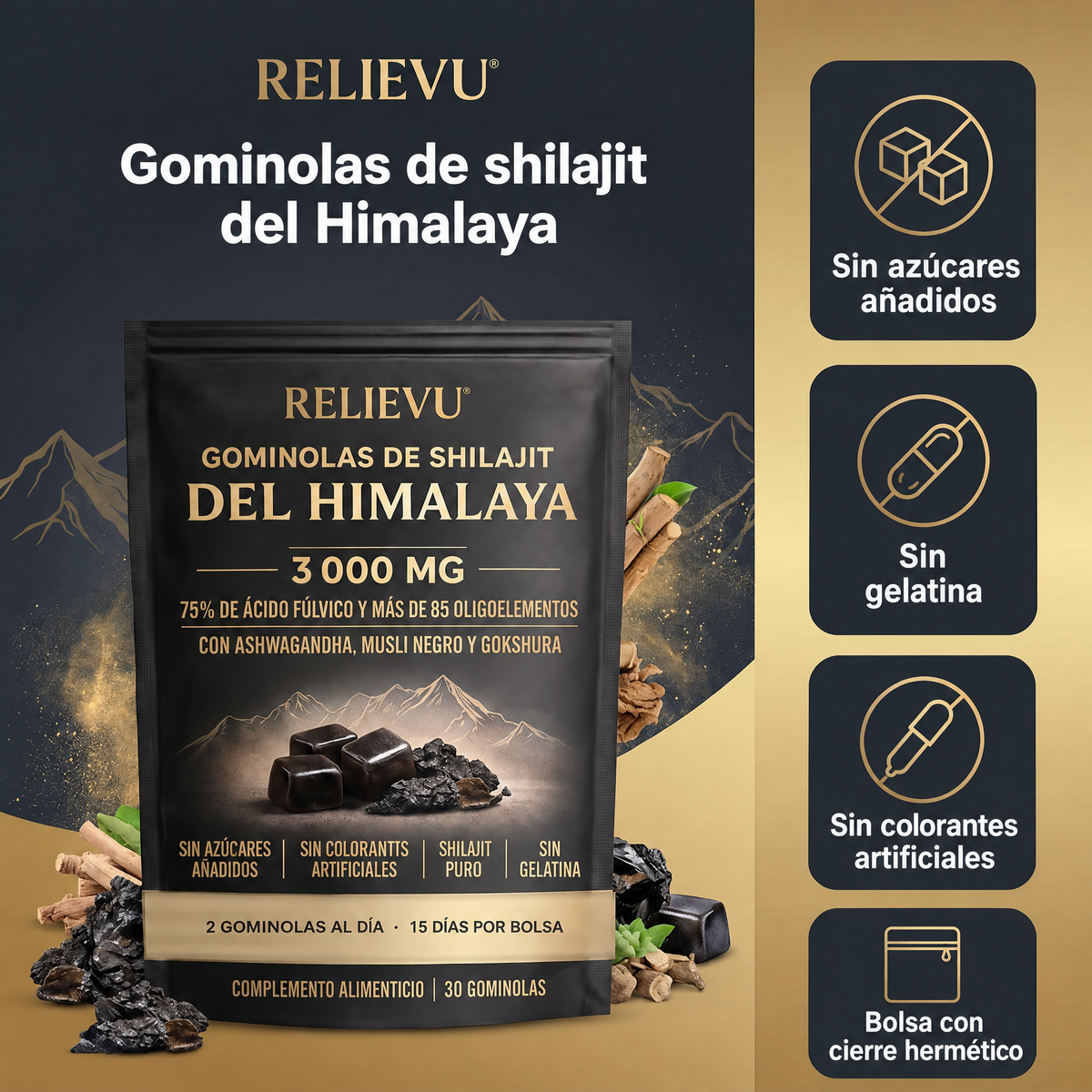 Gominolas de shilajit del Himalaya — imagen 1