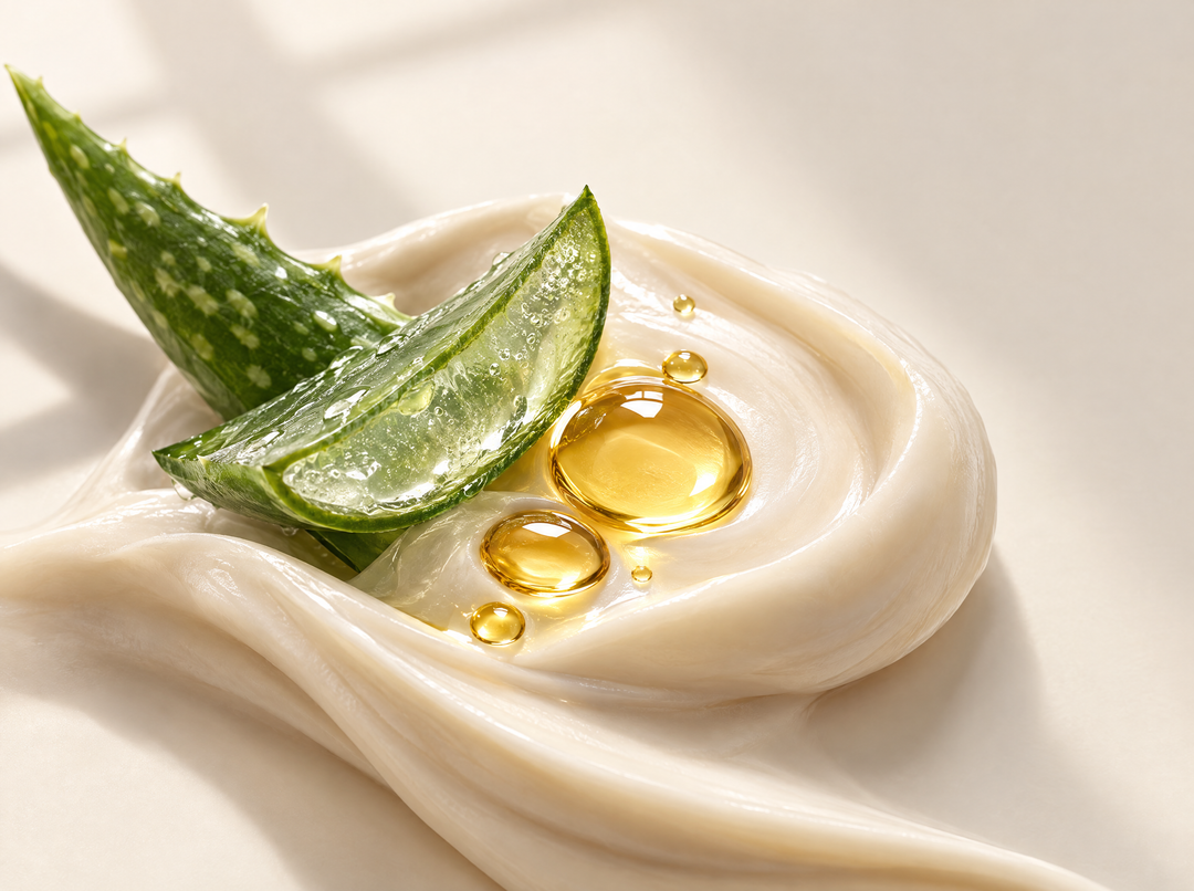 Crème à la lavande et au magnésium — Aloe vera & vitamine E, composition abstraite.