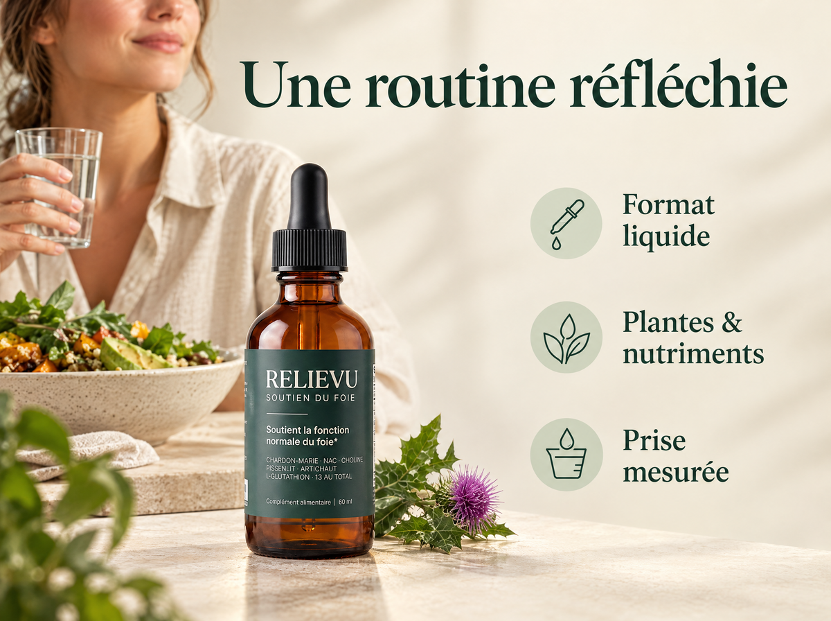 Soutien du foie, complément liquide : Format liquide, Plantes & nutriments, Prise mesurée.