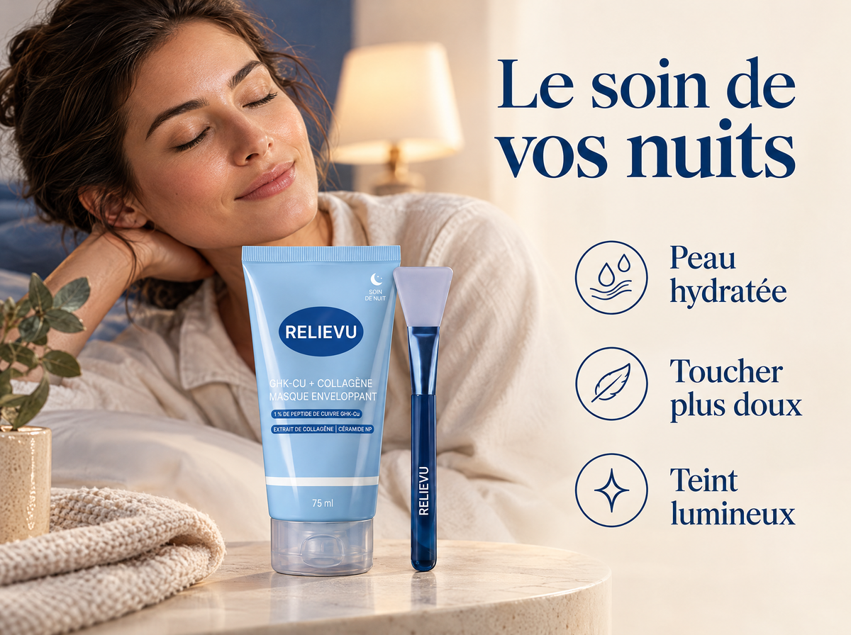 Masque de nuit GHK-Cu et collagène : Peau hydratée, Toucher plus doux, Teint lumineux.
