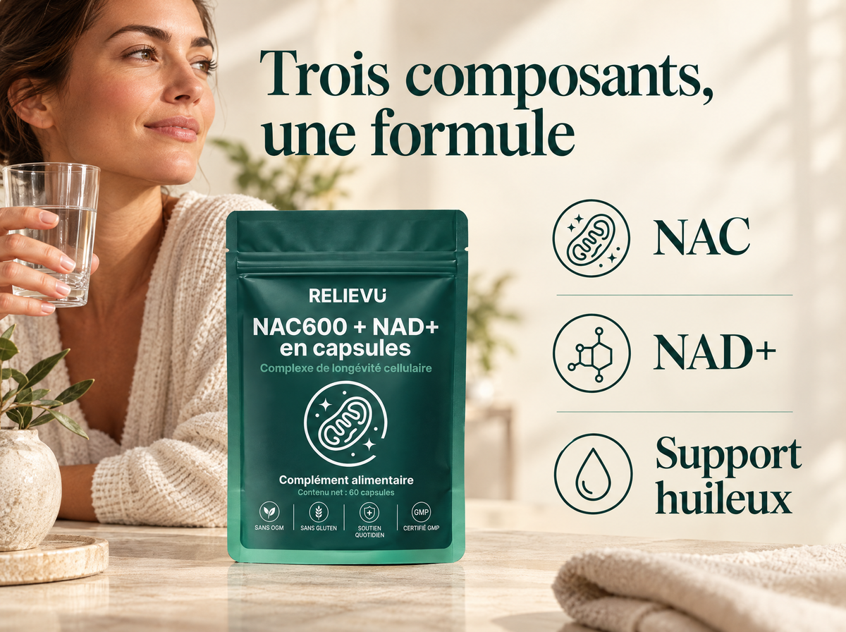 NAC 600 mg et NAD+ : NAC, NAD+, Support huileux.