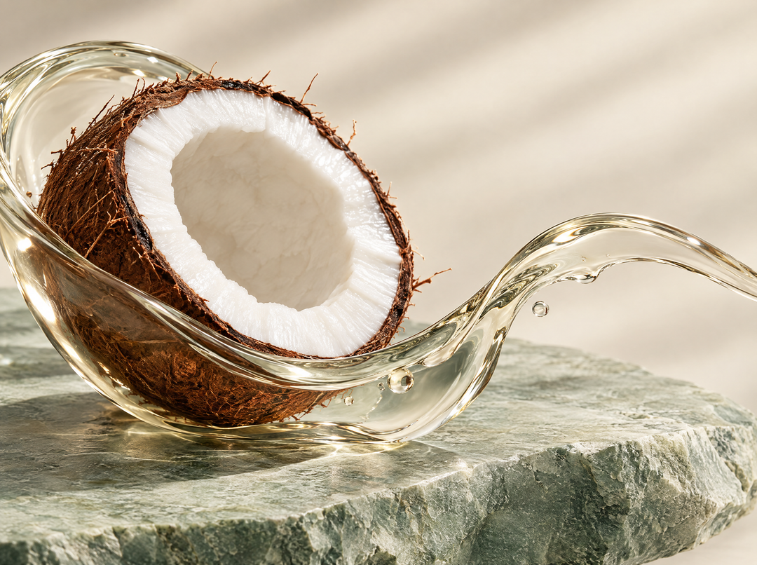 NAC 600 mg et NAD+ — Huile TCM de coco, composition abstraite.