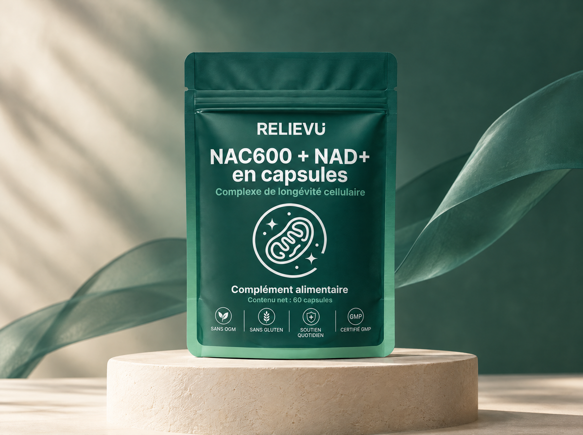 NAC 600 mg et NAD+, présentation du produit Relievu.