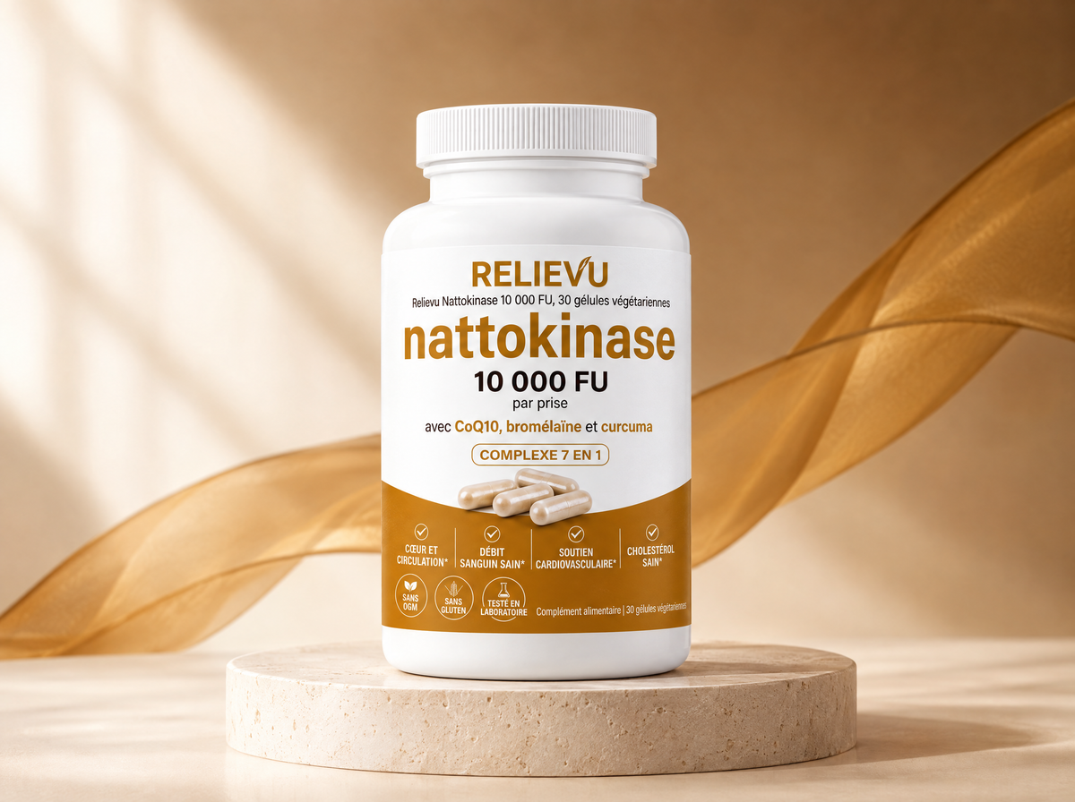 Nattokinase 10 000 FU, présentation du produit Relievu.
