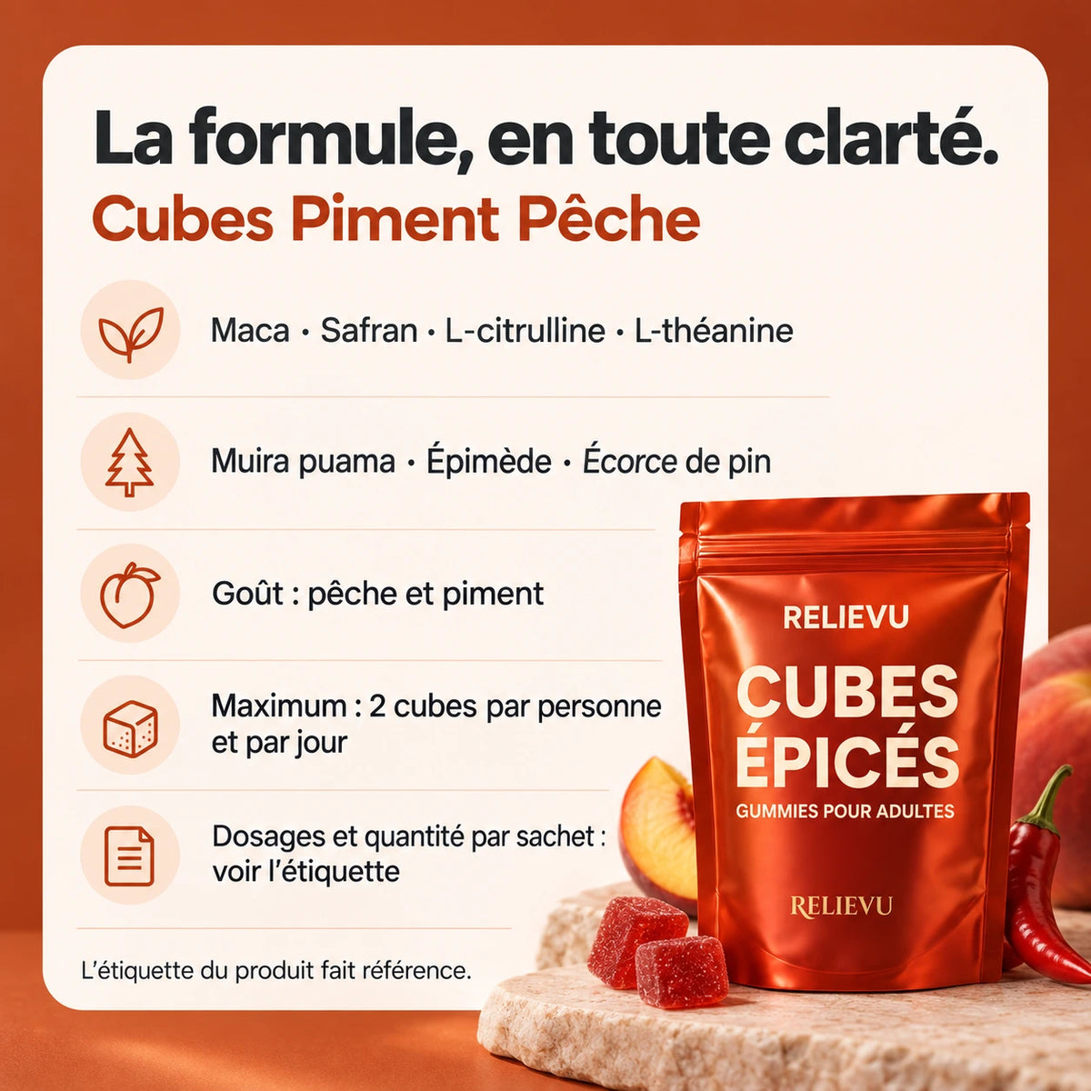 Cubes Piment Pêche — Composition et utilisation
