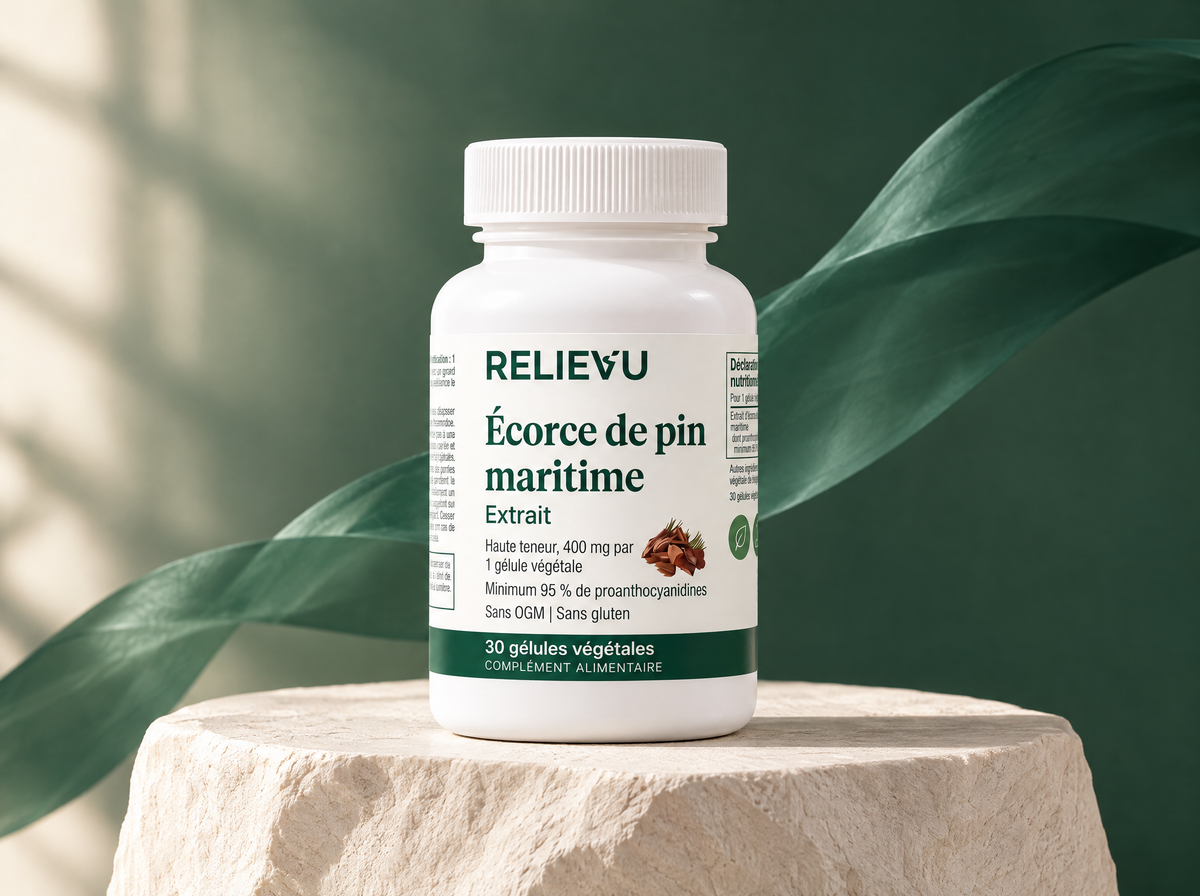 Extrait d’écorce de pin maritime, présentation du produit Relievu.