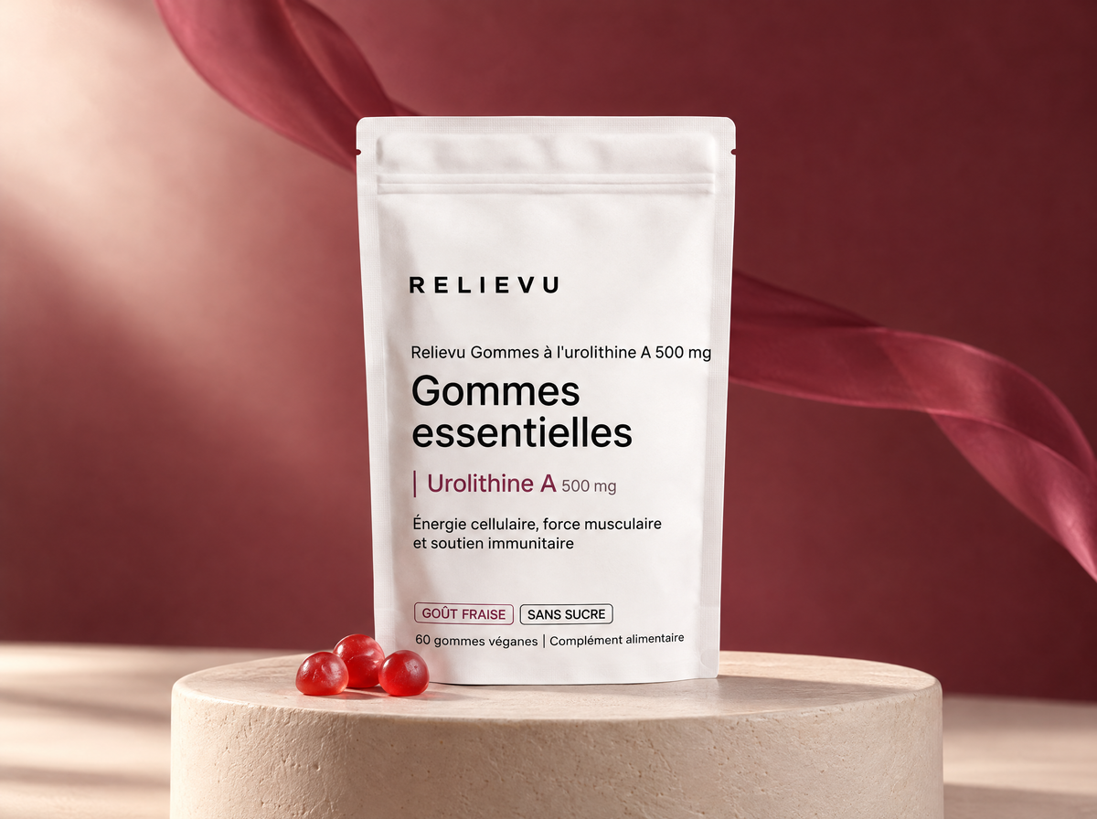 Gommes à l’urolithine A 500 mg, présentation du produit Relievu.