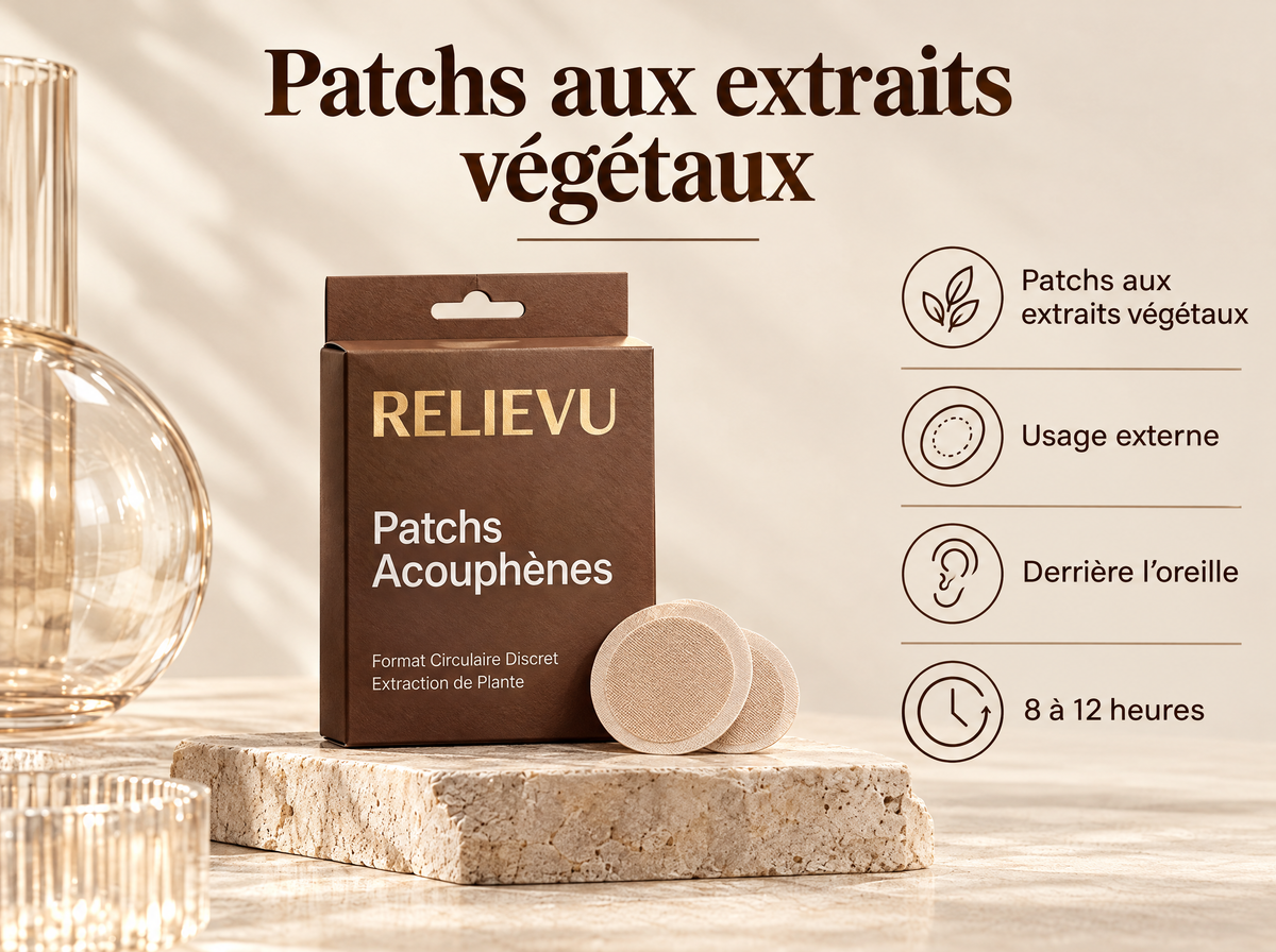 Patchs Aux Extraits Végétaux Pour Acouphènes — Patchs aux extraits végétaux ; Usage externe ; Derrière l’oreille ; 8 à 12 heures