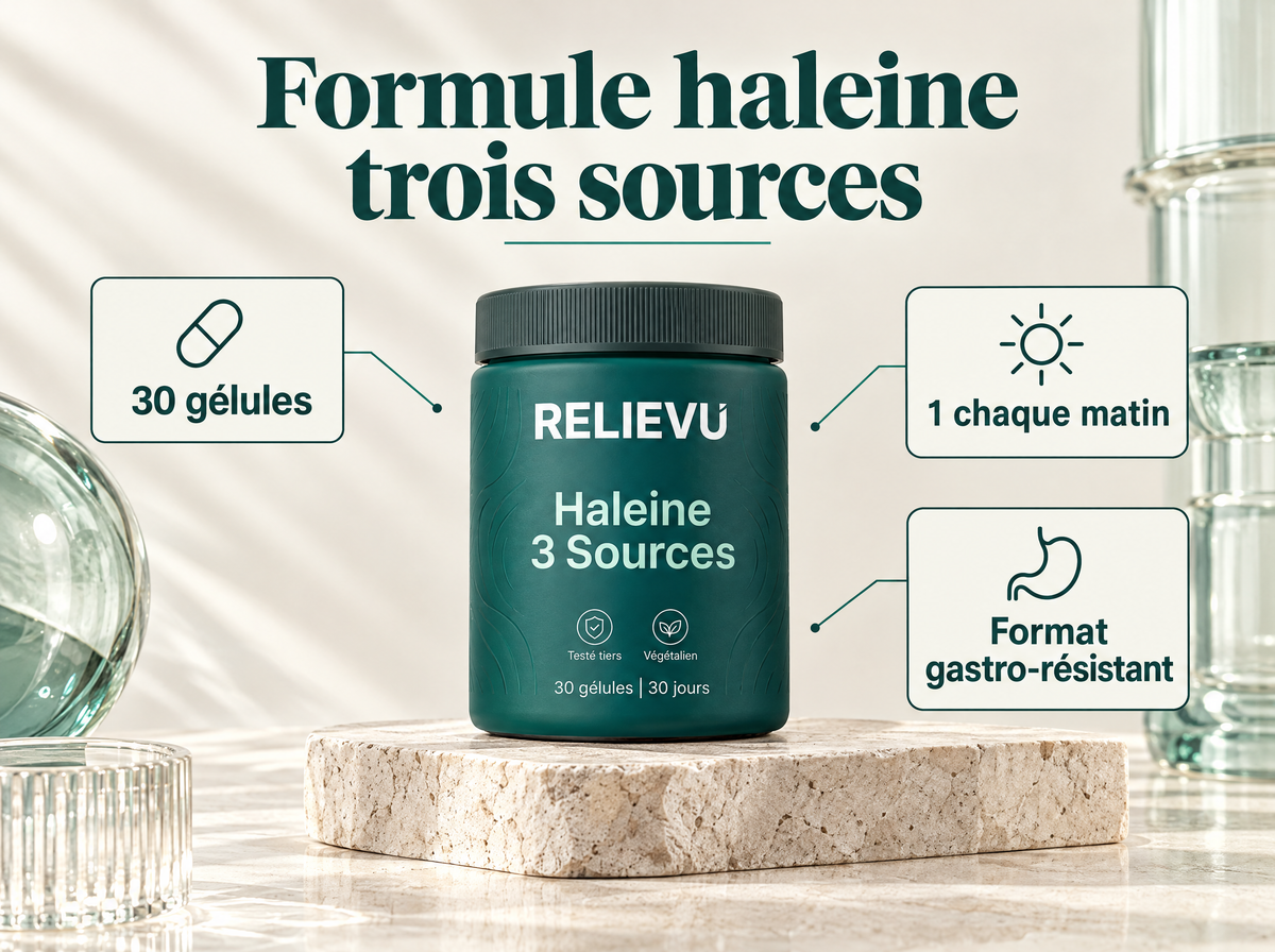 Formule Haleine Trois Sources — Formule haleine trois sources ; 30 gélules ; 1 chaque matin ; Format gastro-résistant