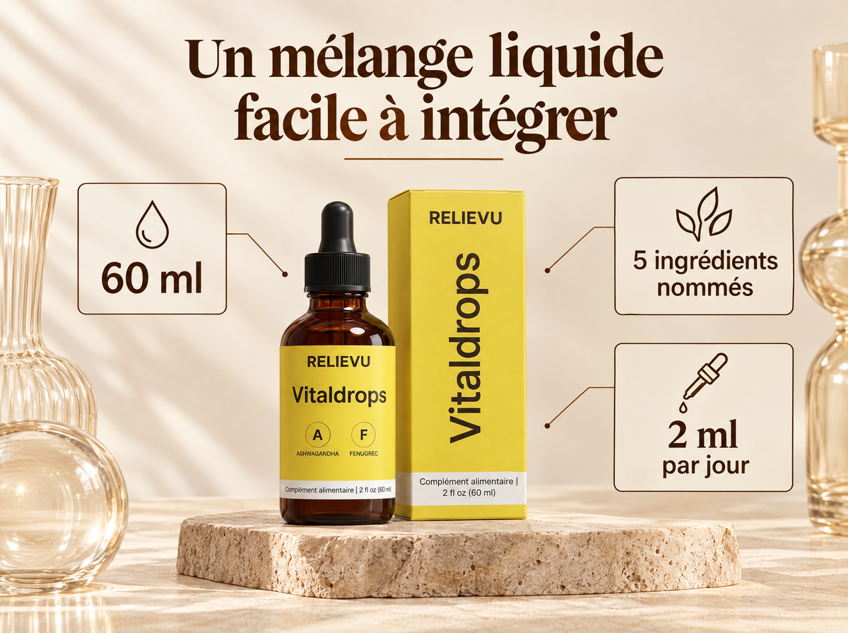 Maca, Fenugrec, Ashwagandha, Betterave Et L-Arginine — Un mélange liquide facile à intégrer ; 60 ml ; 5 ingrédients nommés ; 2 ml par jour
