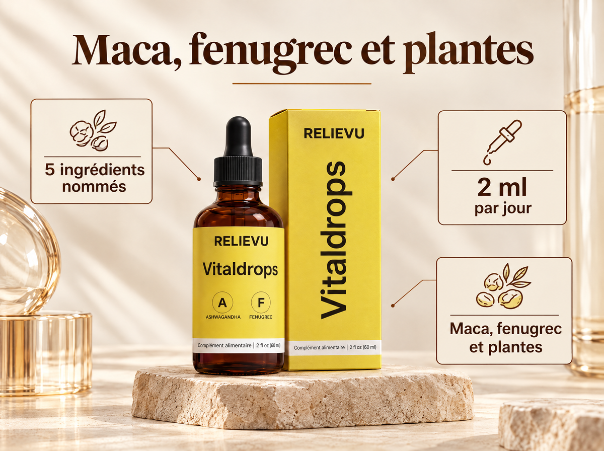 Maca, Fenugrec, Ashwagandha, Betterave Et L-Arginine — Maca, fenugrec et plantes ; 60 ml ; 5 ingrédients nommés ; 2 ml par jour