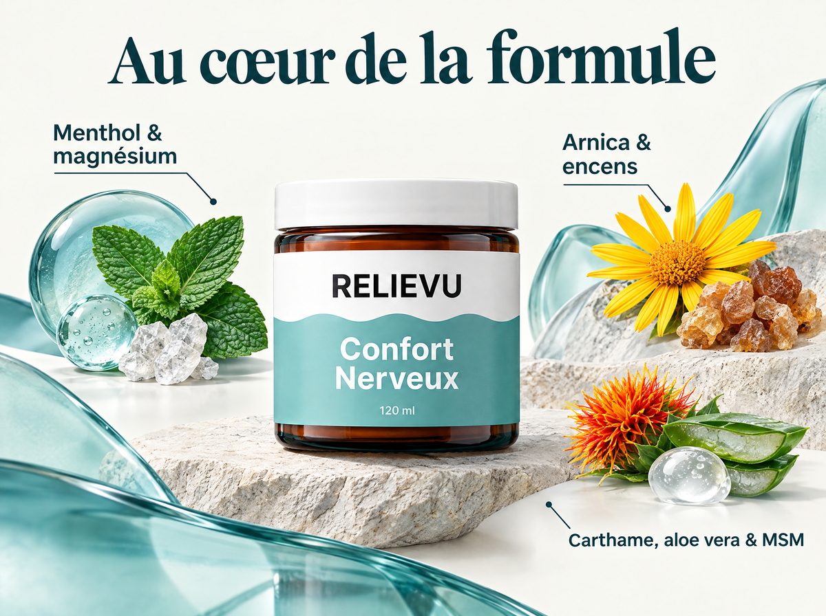 Crème Menthol Et Magnésium — Au cœur de la formule ; Menthol & magnésium ; Arnica & encens ; Carthame, aloe vera & MSM