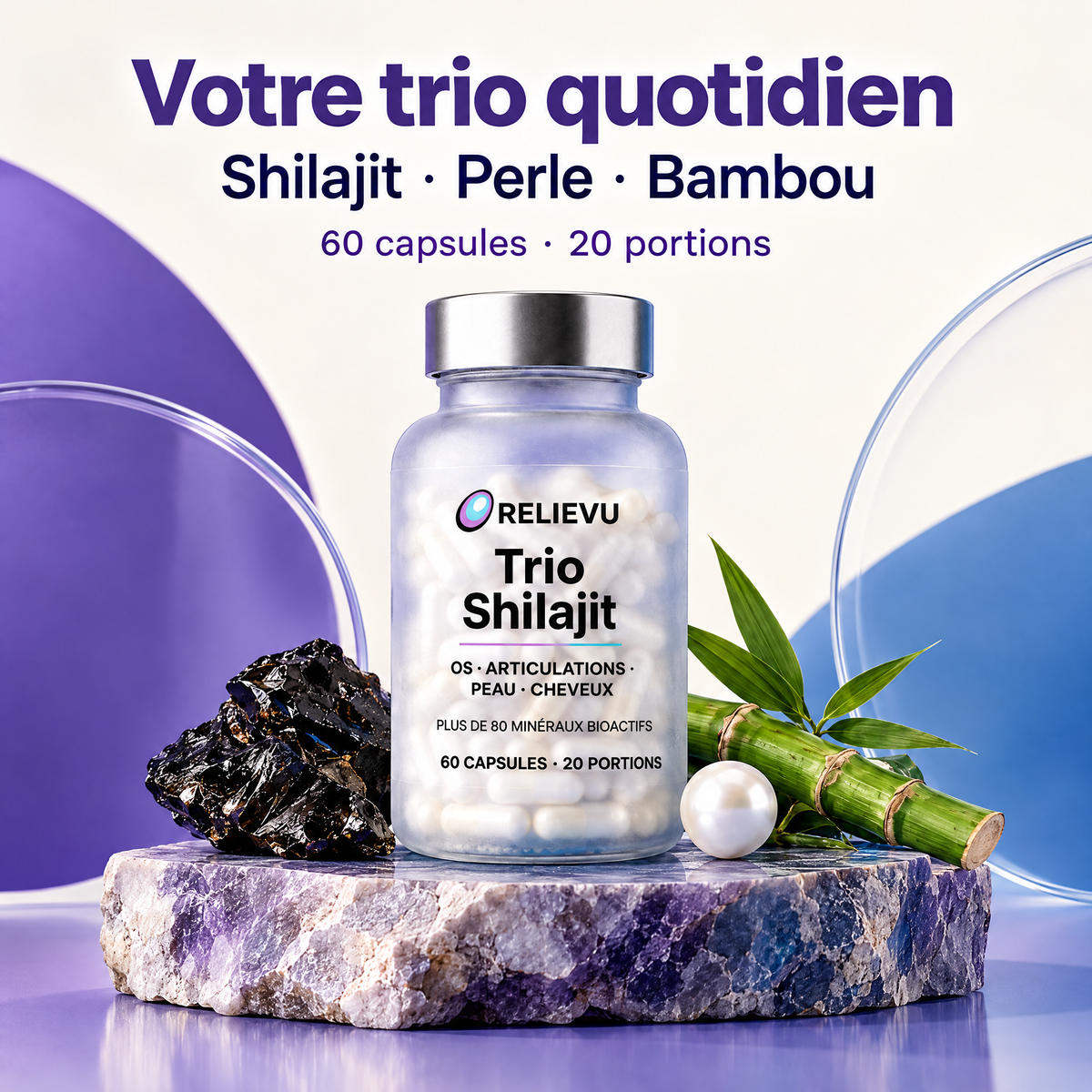 Shilajit, perle et silice de bambou — 60 capsules, 20 portions — visuel 2