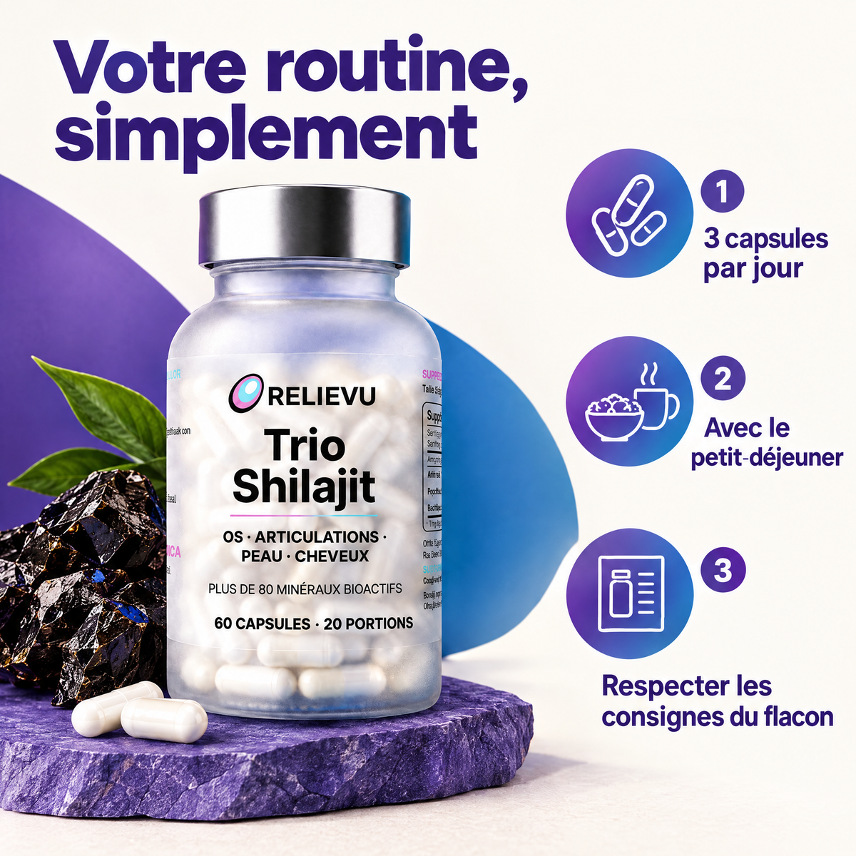 Shilajit, perle et silice de bambou — 60 capsules, 20 portions — visuel 4