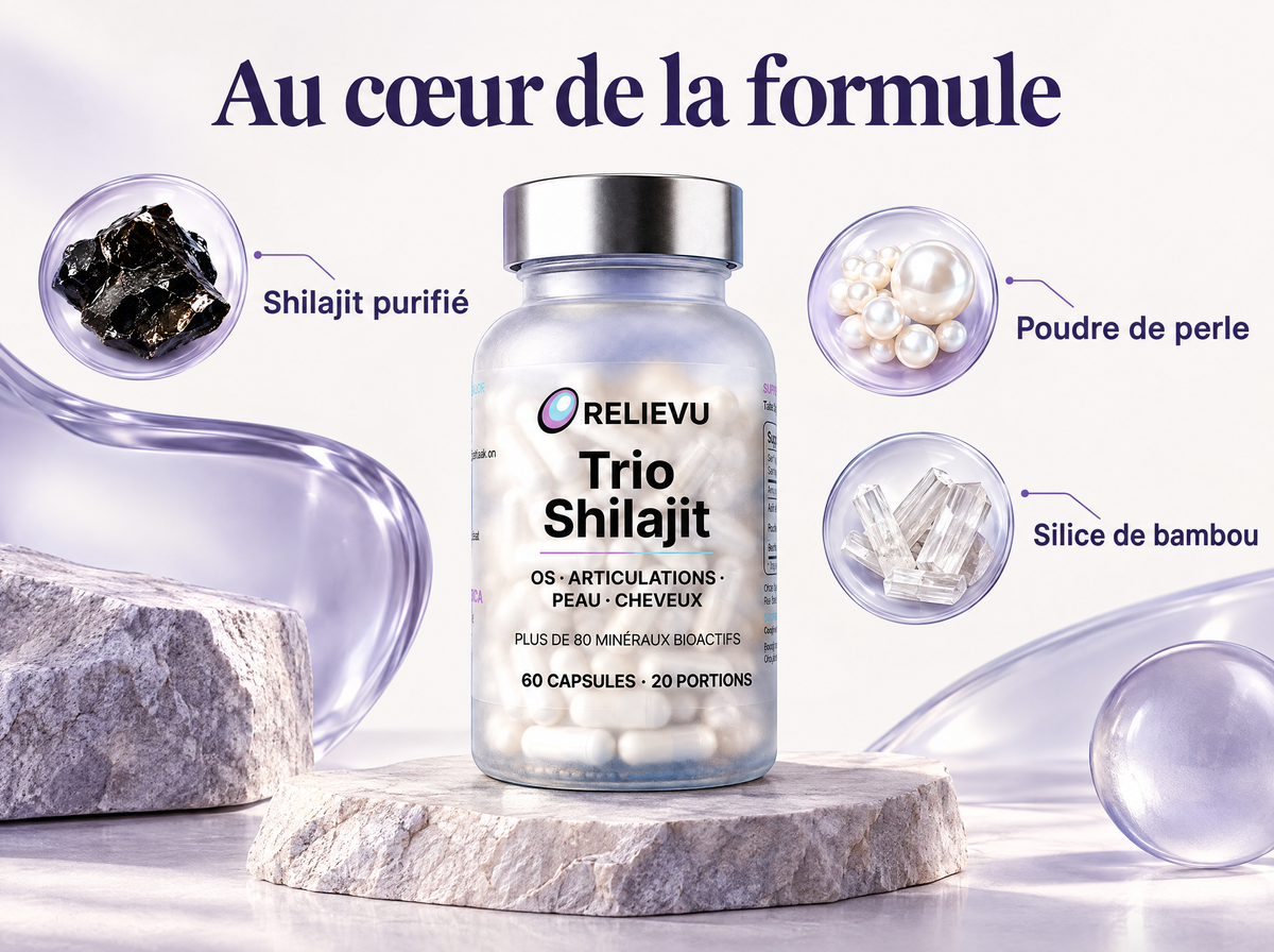 Shilajit, Perle Et Silice De Bambou — Au cœur de la formule ; Shilajit purifié ; Poudre de perle ; Silice de bambou