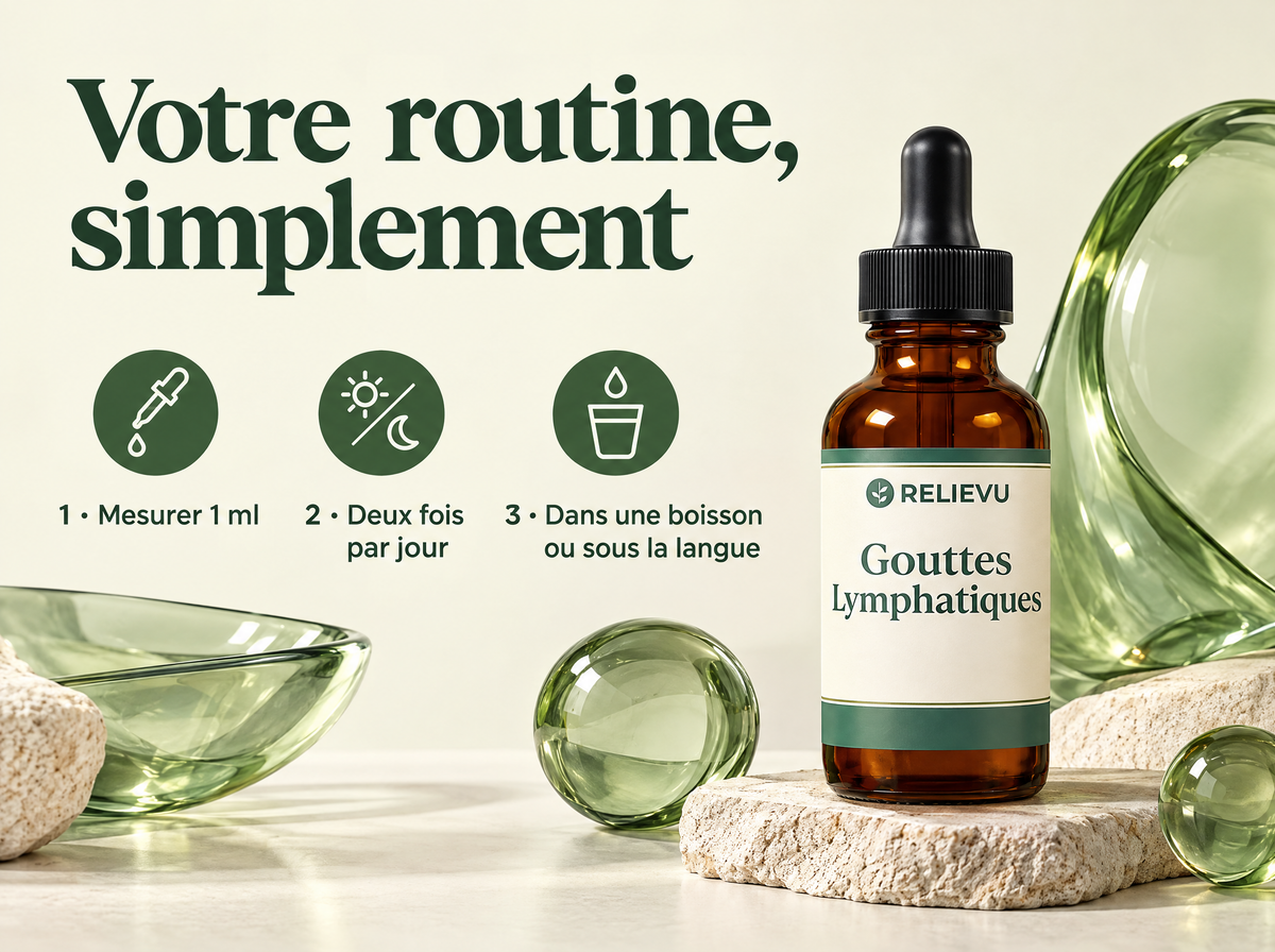Complexe Végétal Pour Le Système Lymphatique — Votre routine, simplement ; 1 · Mesurer 1 ml ; 2 · Deux fois par jour ; 3 · Dans une boisson ou sous la langue
