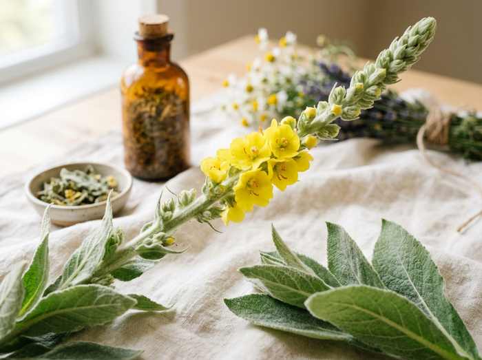 Molène sauvage (Verbascum), plante et fleurs