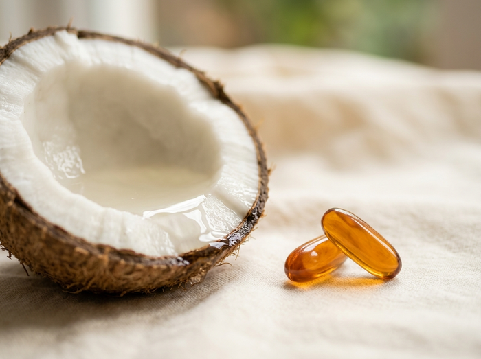 Huile de coco et gélules pour la biodisponibilité