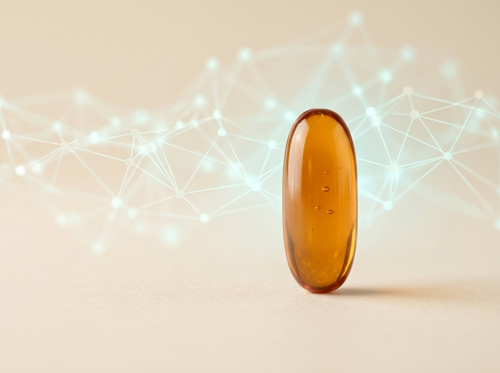 Forme R pure : gélule ambrée et structure moléculaire