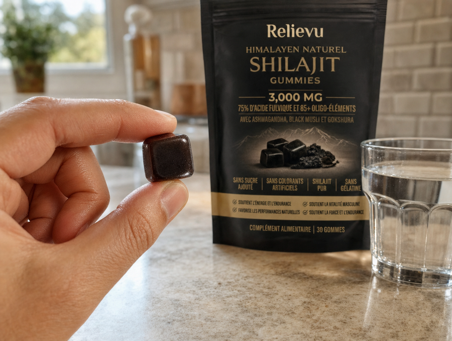 Gomme de shilajit tenue à la main