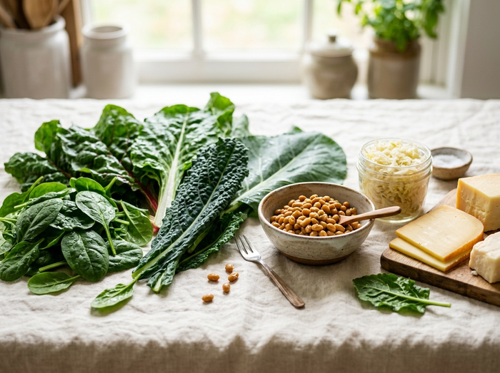 Vitamine K2, légumes verts et aliments fermentés