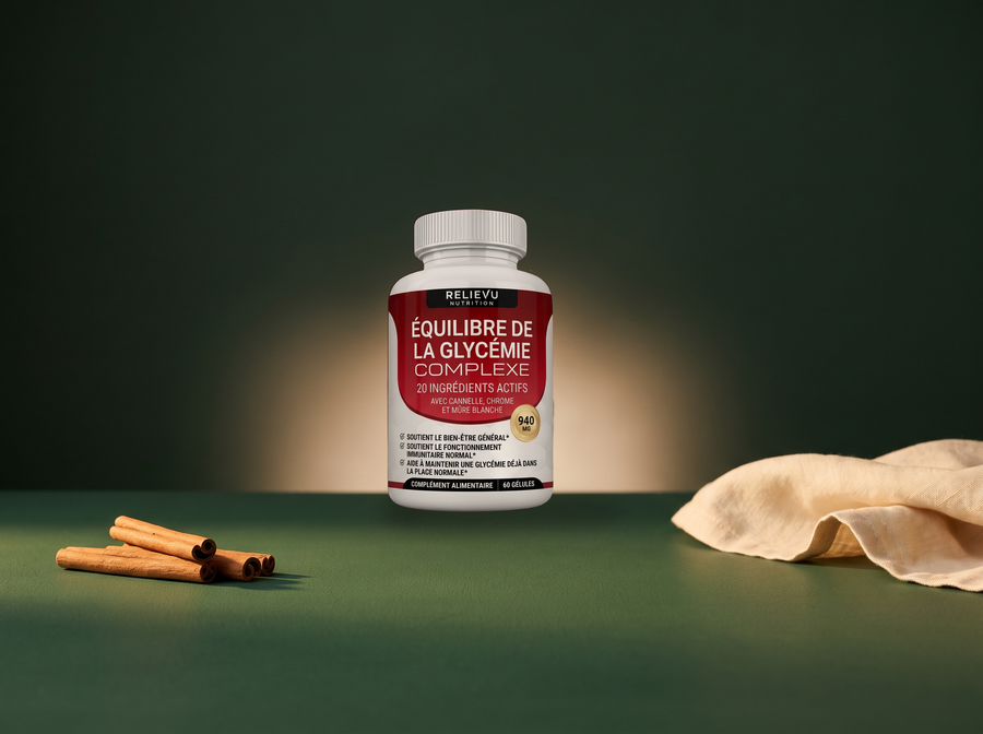 Flacon Relievu sur fond vert profond et crème